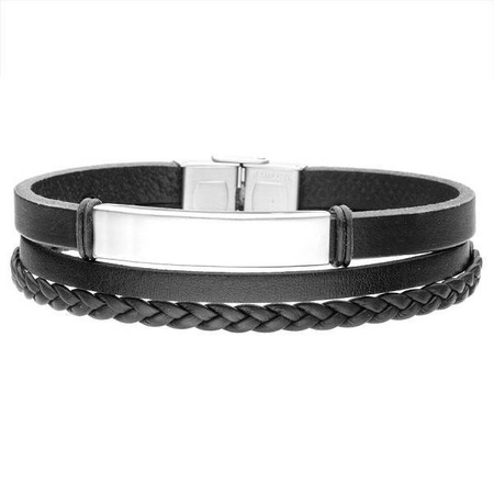 Męska skórzana bransoletka z blaszką stal