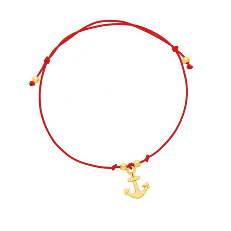 Bransoletka srebrna czerwony sznurek kotwica