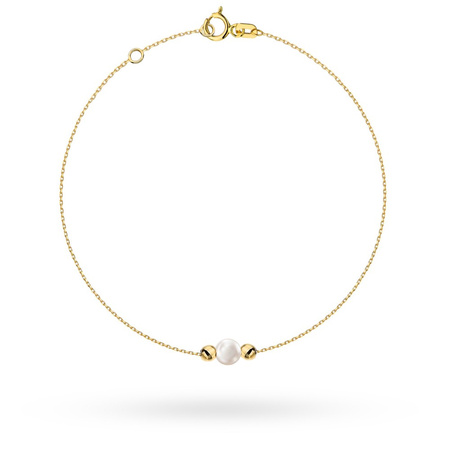 Bransoletka złota z perłą i gładkimi kulkami
