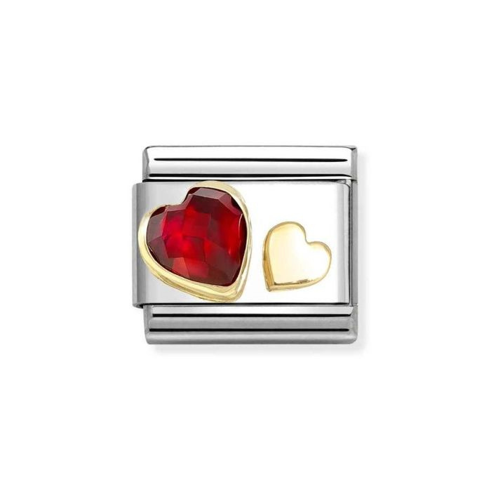 Element link do bransoletek Nomination Composable Stal + Złoto 18k dwa serca z cyrkonią