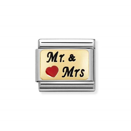 Element link do bransoletek Nomination Composable Stal + Złoto 18k Mr and Mrs with HEART
