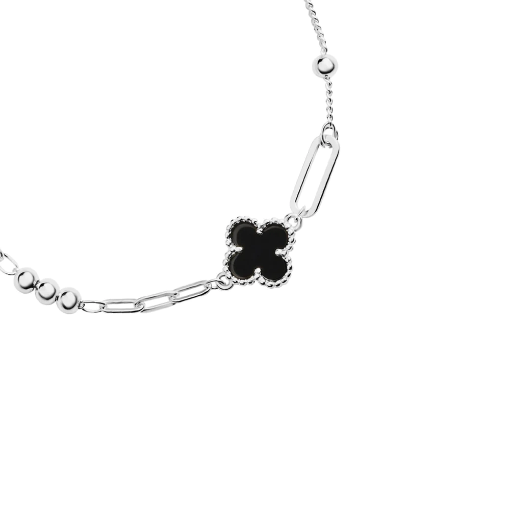 Bransoletka srebrna koniczyna z onyksem