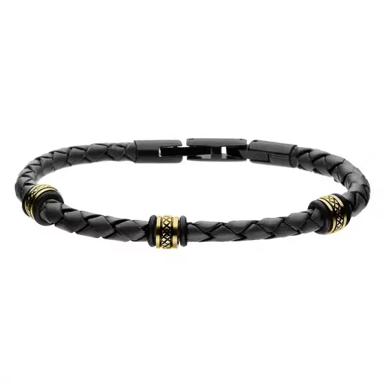 Męska bransoletka rzemień stal szlachetna pozłacana