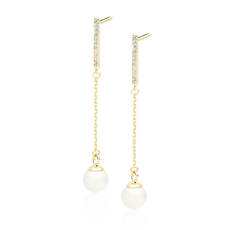 Kolczyki wiszące z perłami srebro pozłacane cyrkonie