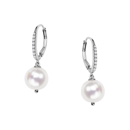 Kolczyki srebrne z perłą i cyrkoniami