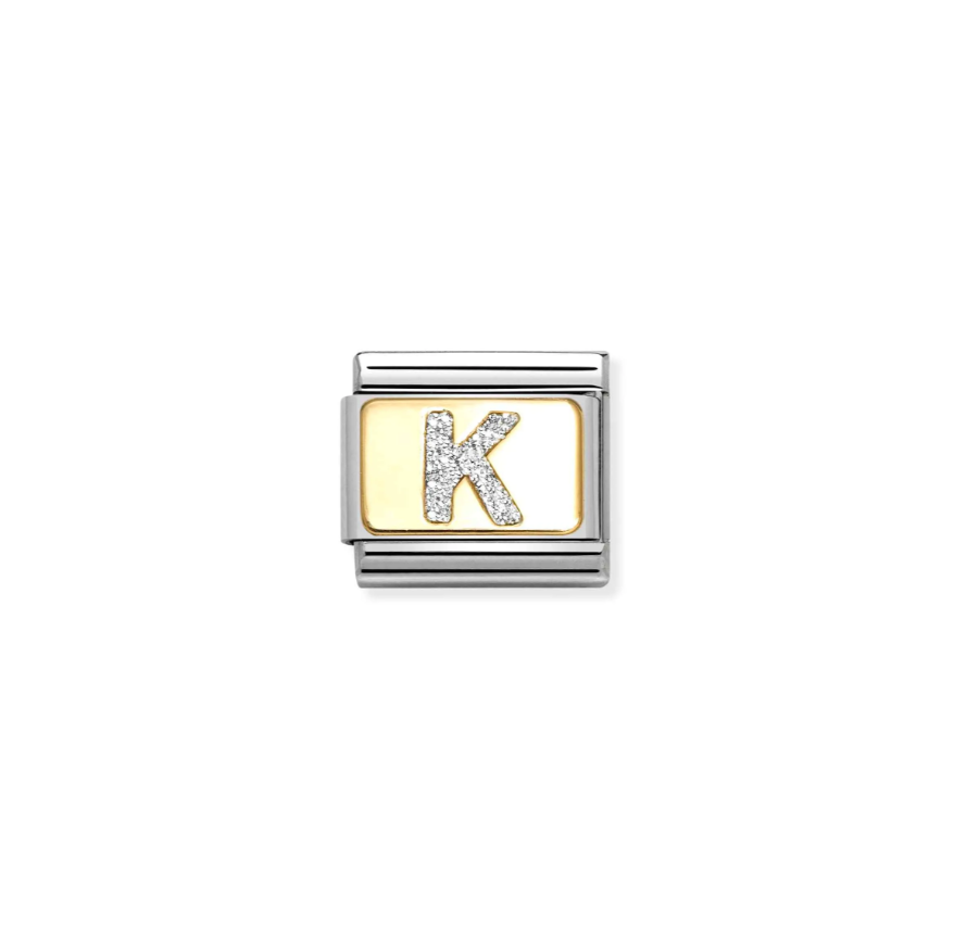 Element link do bransoletek Nomination Composable Stal + Złoto 18k litera K z brokatem