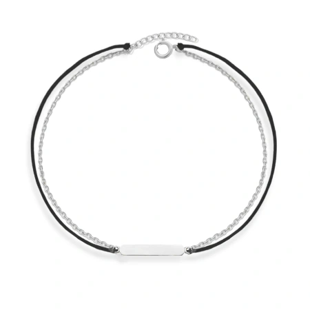 Bransoletka srebrna blaszka czarny sznurek