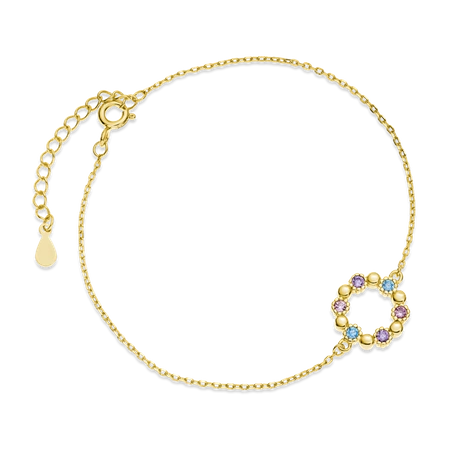 Bransoletka pozłacana kółko kolorowe cyrkonie