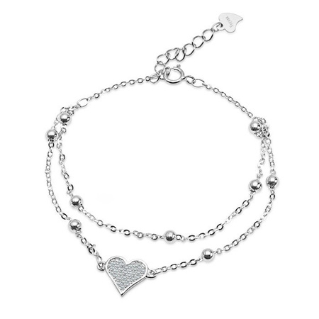 Bransoletka srebro rodowane serce kuleczki