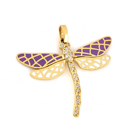 Złota zawieszka ważka emalia jubilerska