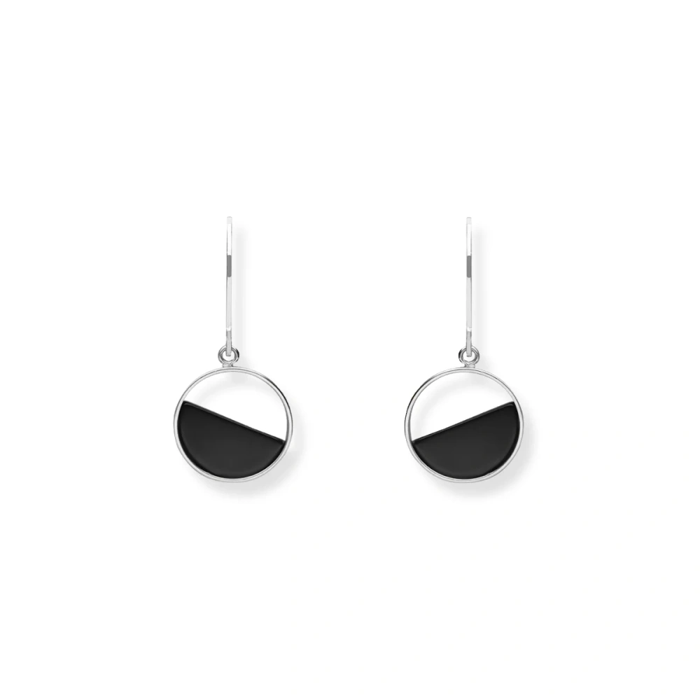 Kolczyki srebrne wiszące kółka z onyksem