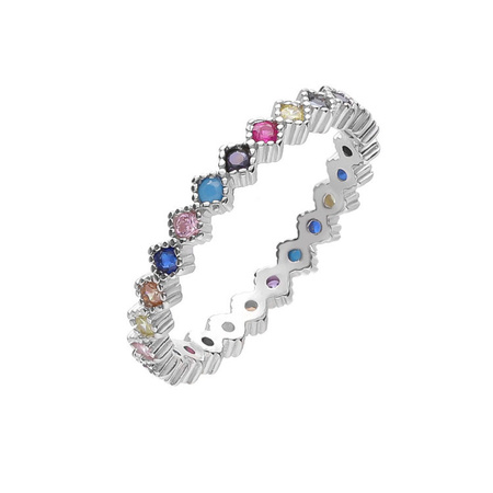 Obrączka srebrna cienka z cyrkoniami multikolor