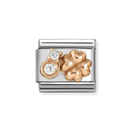 Element link do bransoletek Nomination Composable Stal + Różowe Złoto 9K koniczynka z cyrkonią