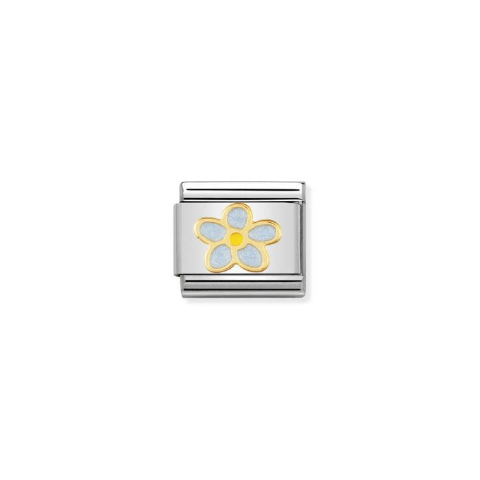 Element link do bransoletek Nomination Composable stal + złoto 18k kwiatek niebieski