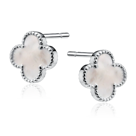 Kolczyki srebrne koniczynki z masą perłową