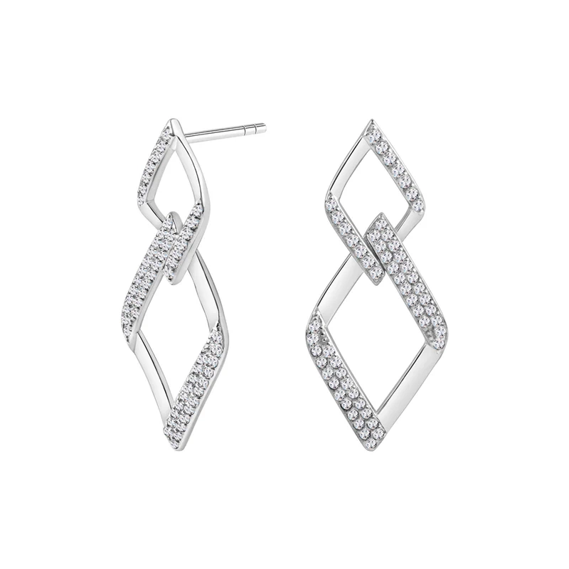 Kolczyki srebrne wiszące romby z cyrkoniami