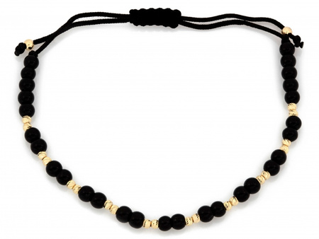 Złota bransoletka z Onyksami na czarnym sznurku