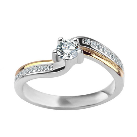Pierścionek srebrny i pozłacany z cyrkoniami
