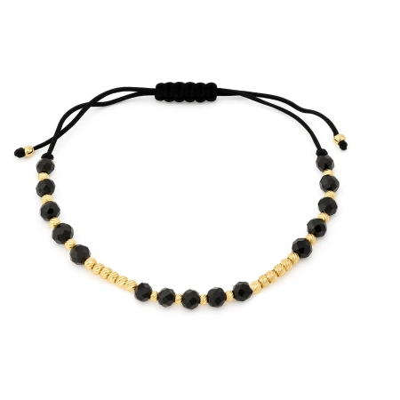 Złota bransoletka z Onyksami na czarnym sznurku