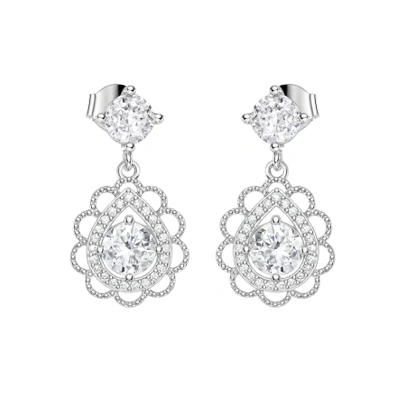 Kolczyki srebrne wiszące cyrkonie w koronkowej oprawie