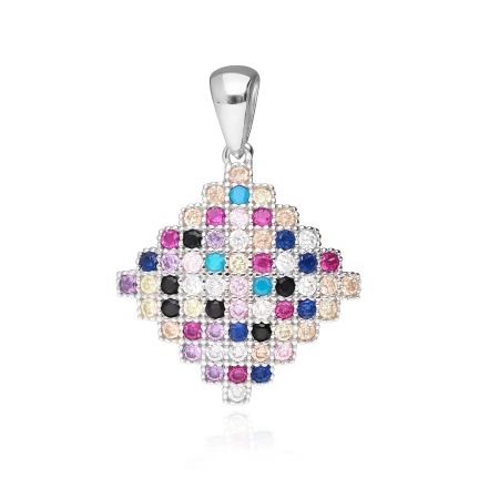 Zawieszka srebrna romb z cyrkoniami multikolor