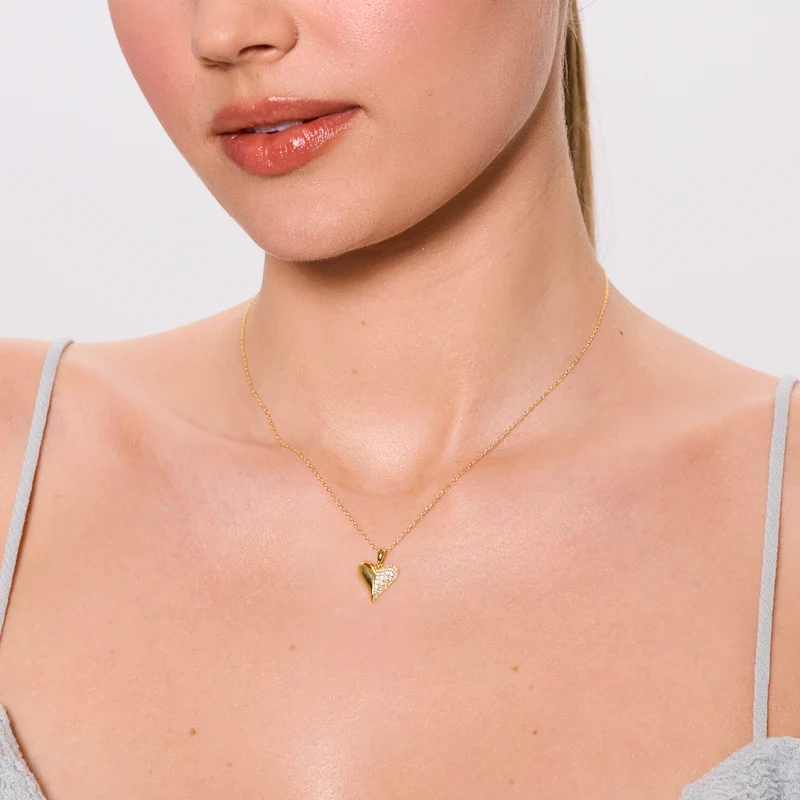 Komplet pozłacany kolczyki i naszyjnik serce z cyrkoniami