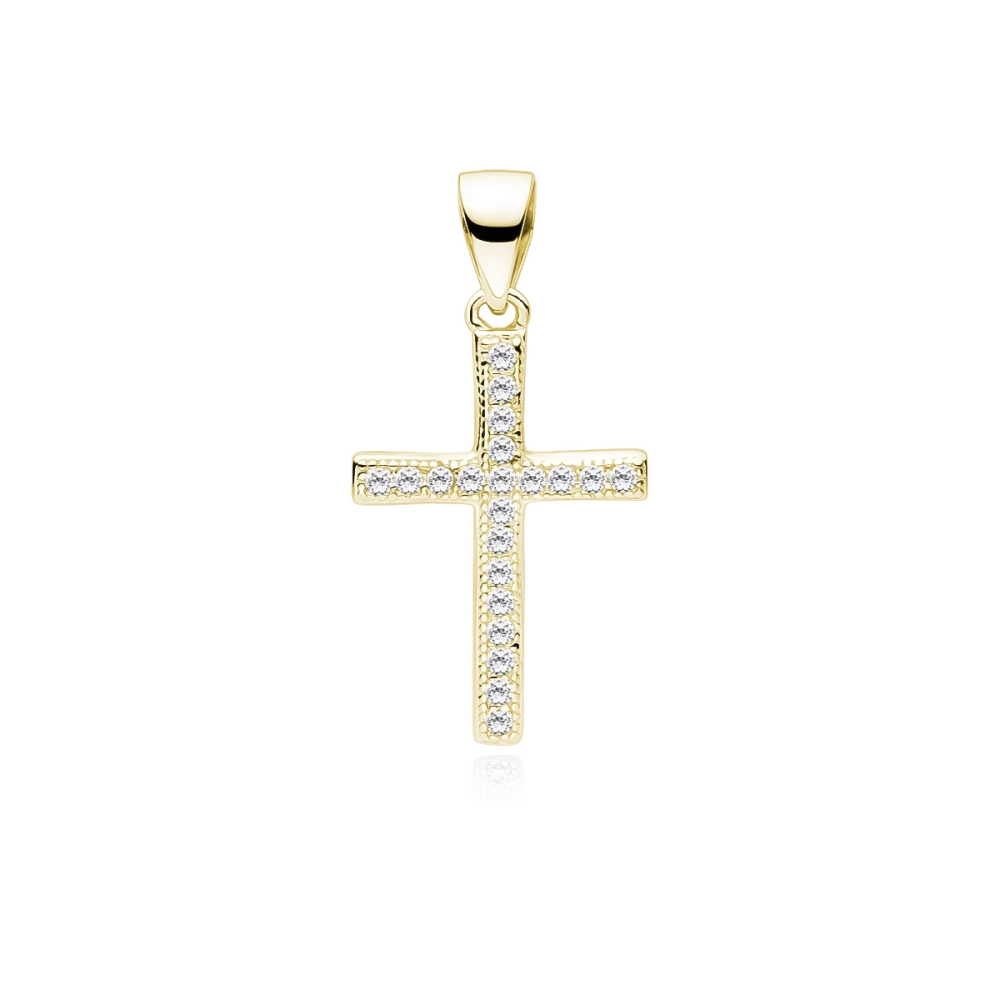 Srebrny pozłacany  krzyżyk z cyrkoniami