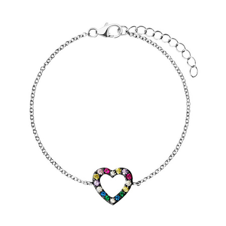 Bransoletka srebrna z kolorowym serduszkiem