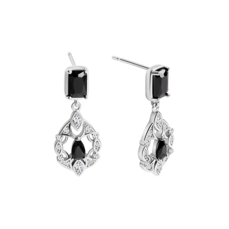 Kolczyki srebrne wiszące czarne cyrkonie