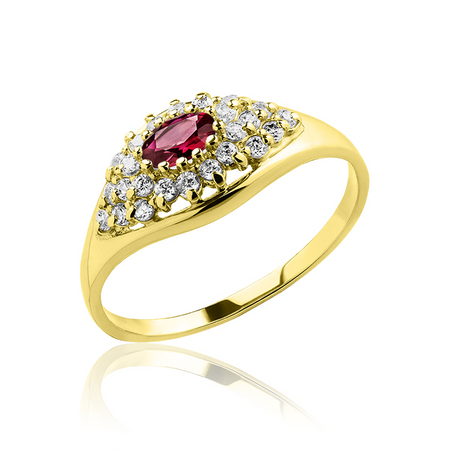 Złoty pierścionek z granatem i cyrkoniami