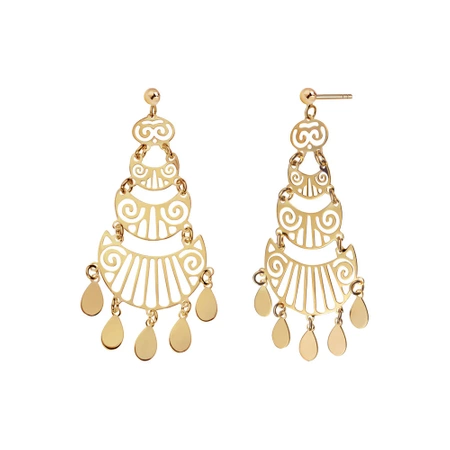 Kolczyki pozłacane wiszące ażurowe boho blaszki