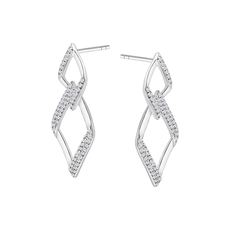 Kolczyki srebrne wiszące romby z cyrkoniami