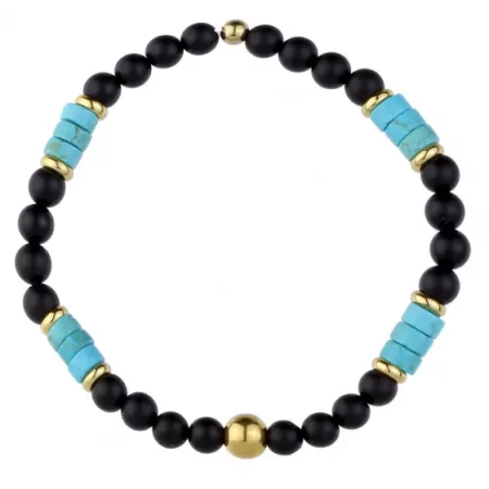 Bransoletka męska stal szlachetna onyks z turkusem