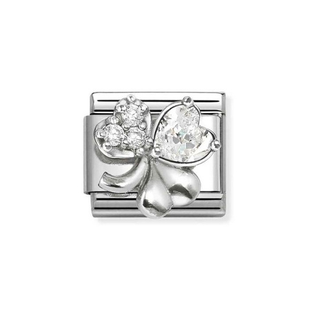 Element link do bransoletek Nomination Composable Stal + Srebro 925 koniczyna z cyrkoniami