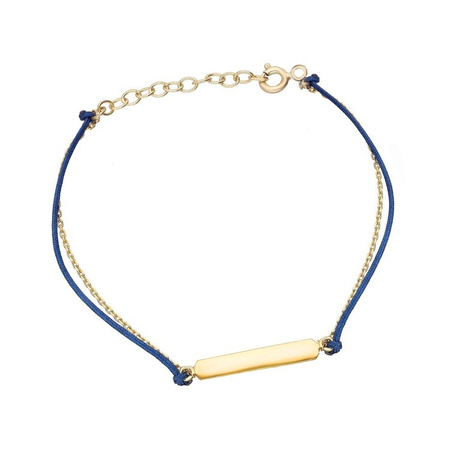 Bransoletka srebro pozłacane blaszka sznurek niebi