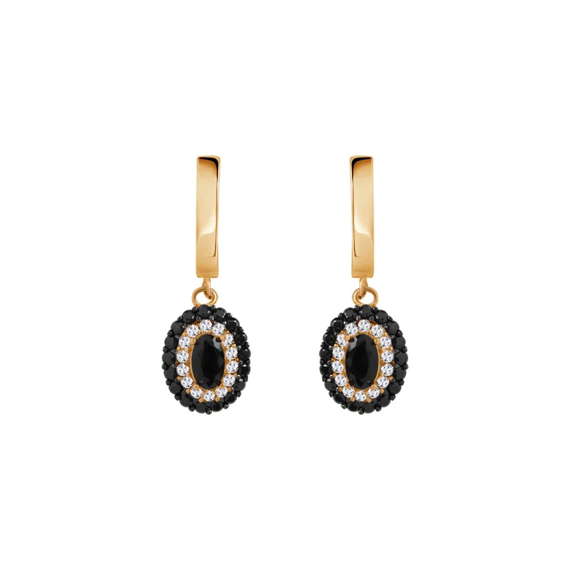 Kolczyki pozłacane wiszące z czarnymi cyrkoniami
