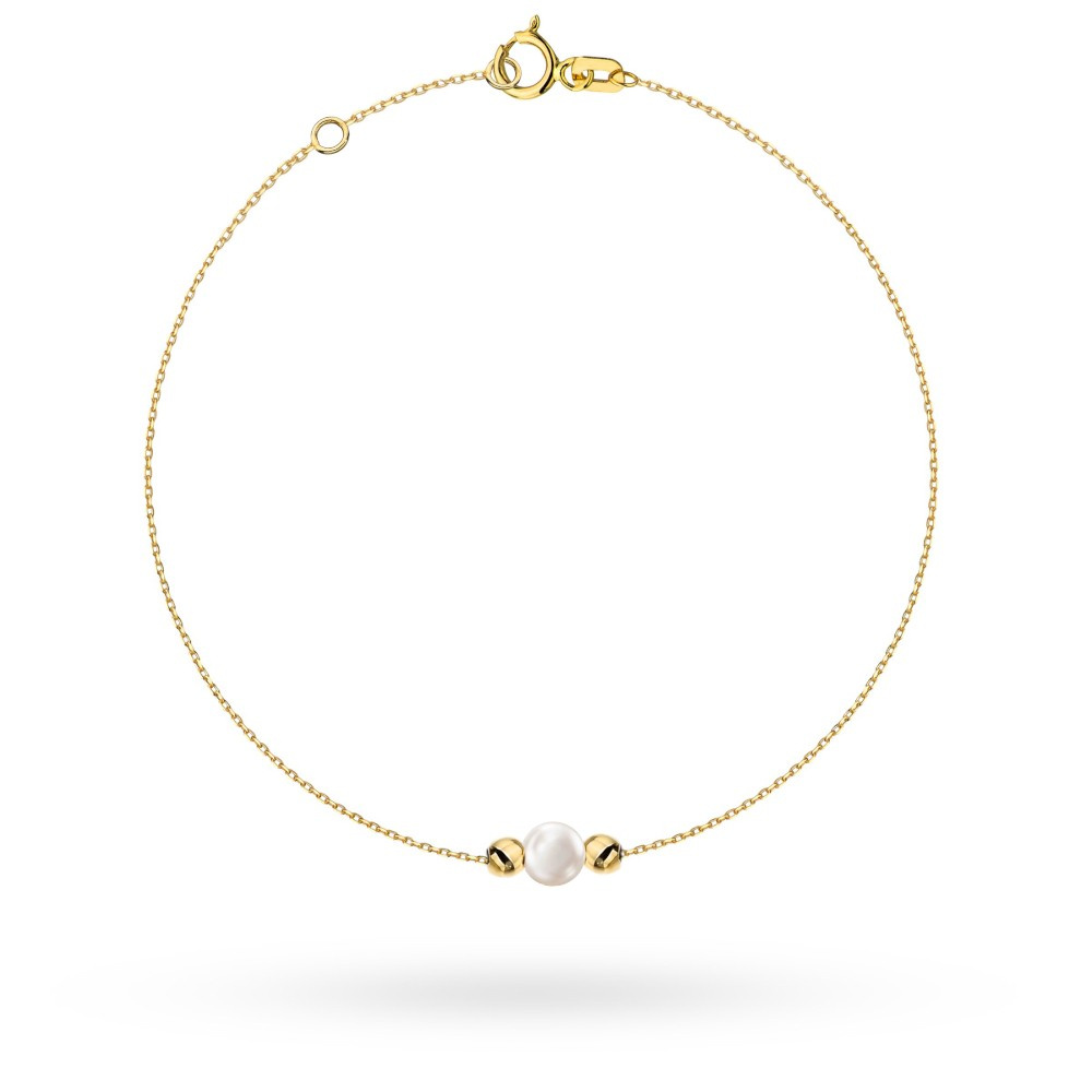 Bransoletka złota z perłą i gładkimi kulkami