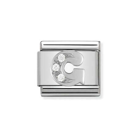 Element link do bransoletek Nomination Composable Stal + Srebro 925 i cyrkonie litera G