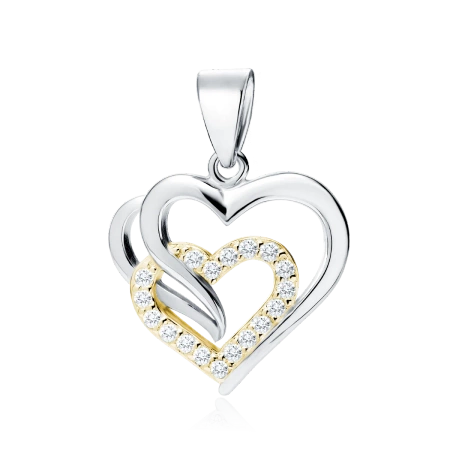 Srebrna i pozłacana zawieszka serca z cyrkoniami
