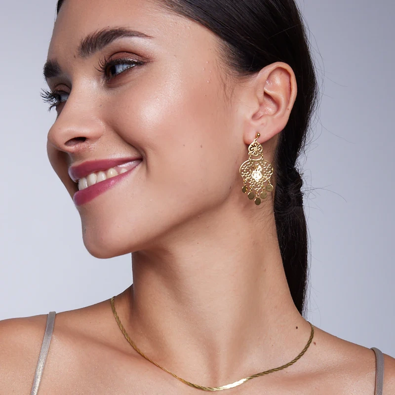 Kolczyki pozłacane wiszące ażurowe długie