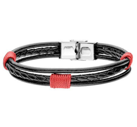 Bransoletka męska stal szlachetna rzemień sznurek