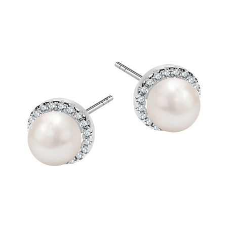 Srebrne kolczyki z perłą i cyrkoniami