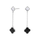Kolczyki srebrne koniczynki z onyksem i masą perłową