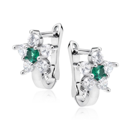 Srebrne kolczyki ze szmaragdową cyrkonią