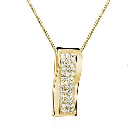 Srebrna pozłacana zawieszka prostokąt z cyrkoniami