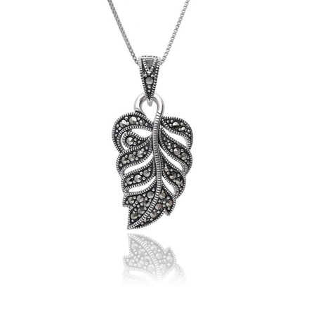 Zawieszka srebrna liść z markazytami