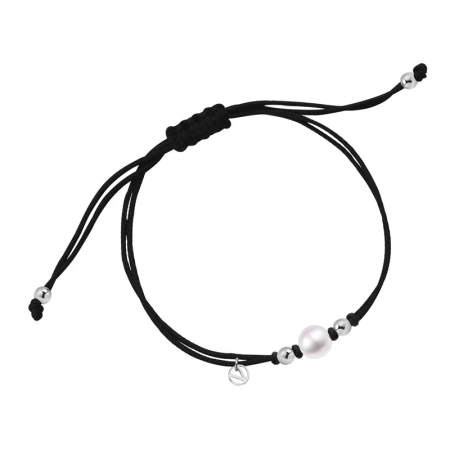 Bransoletka srebrna perła na czarnym sznurku