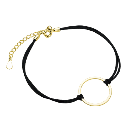 Srebrna bransoletka pozłacana z obrączką i sznurkiem