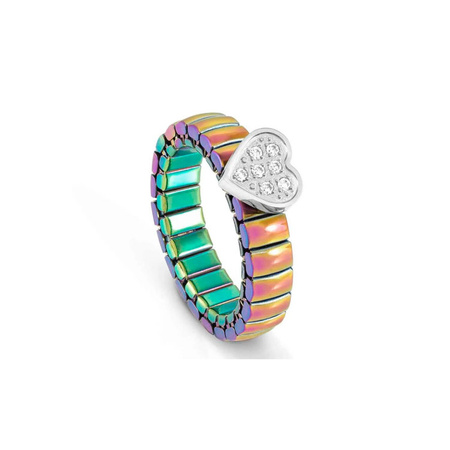 Pierścionek stalowy multikolor z sercem i cyrkonia