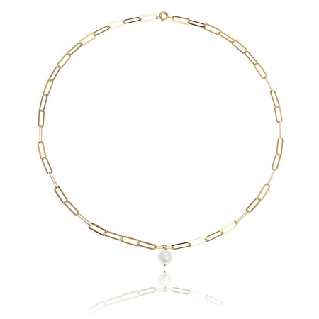 Naszyjnik srebrny pozłacany łańcuch z perłą